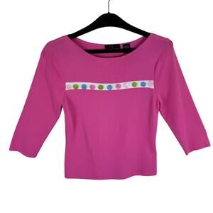 Knit de Knit Pink 3/4 Sleeve Tight Knit Lightweight Pullover Sweater Buttons M